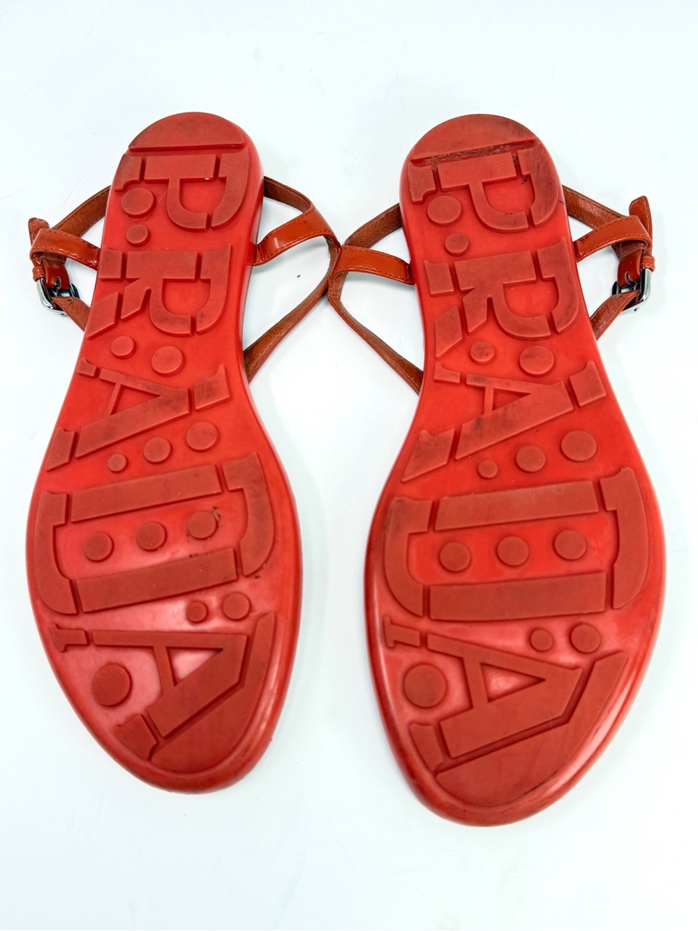 PRADA Triangle Logo Patent Leather Thong Sandals Arancio Orange-Red Size 41 US10 - Picture 9 of 16